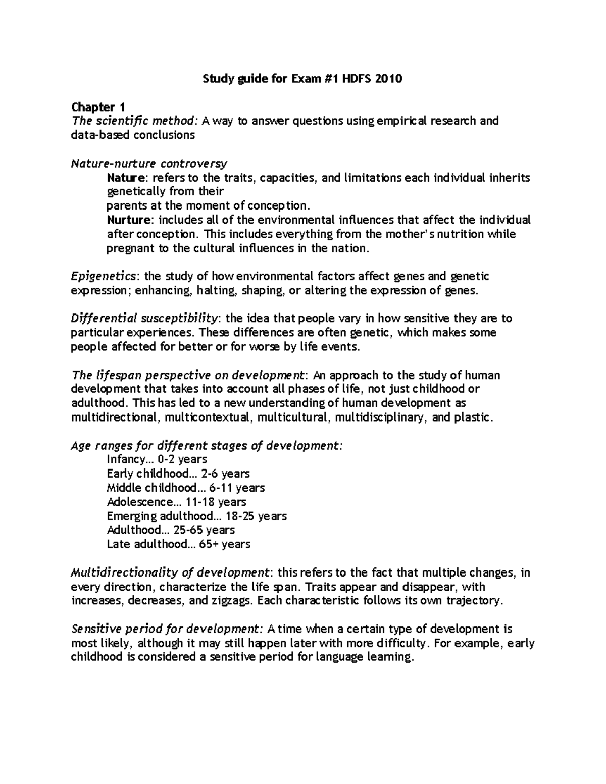 HDFS 2010 Exam 1 Study Guide: Key Concepts & Developmental Theories ...
