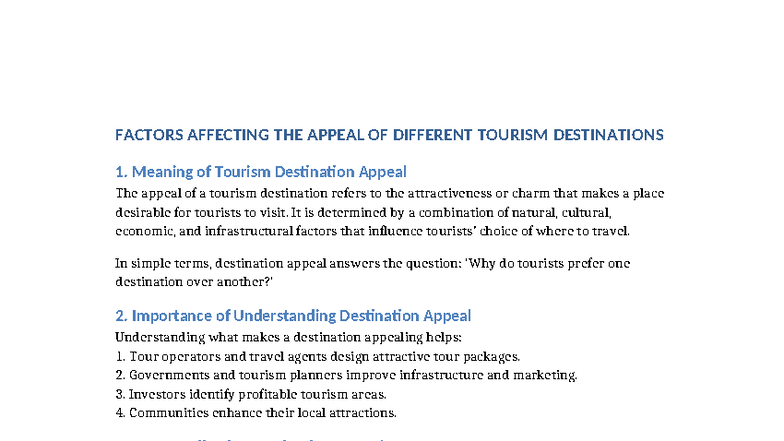 Factors Influencing Tourism Destination Appeal in Kenya - Level 6 - Studocu