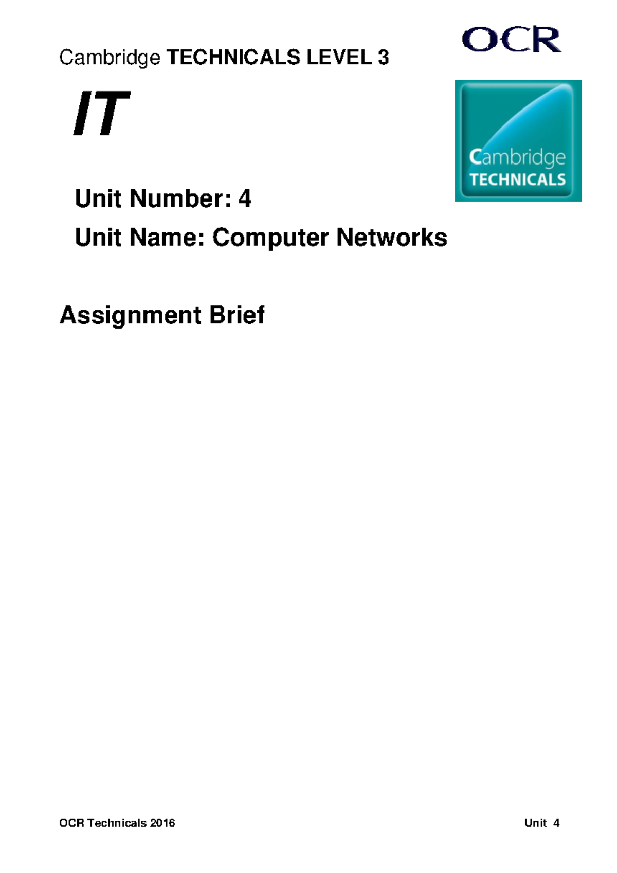 Unit 4 - Computer Networks: Assignment Brief & Tasks Overview - Studocu