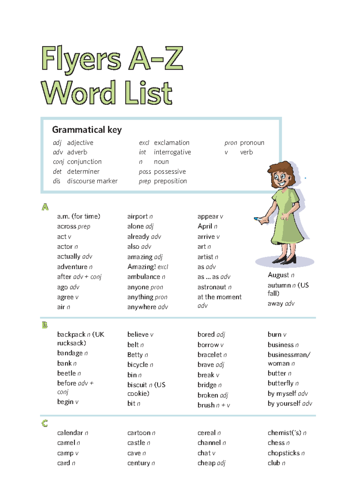 YLE Flyers Word List 2018: Comprehensive Grammatical Key - Studocu