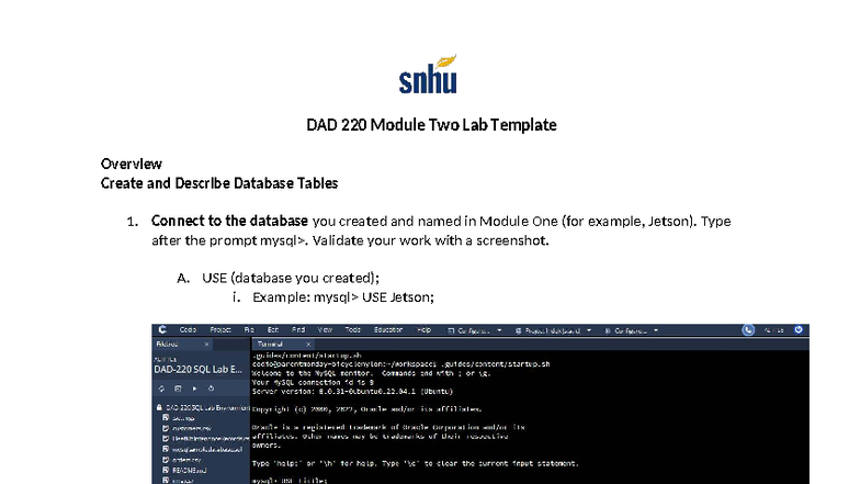 DAD 220 Module Two Lab: Creating and Describing Database Tables - Studocu