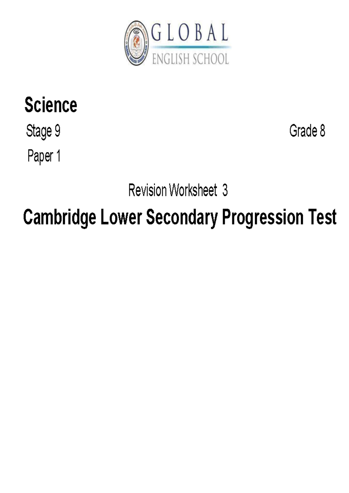 T3 G8 Science Revision Worksheet 3 - Cambridge Lower Secondary Test ...