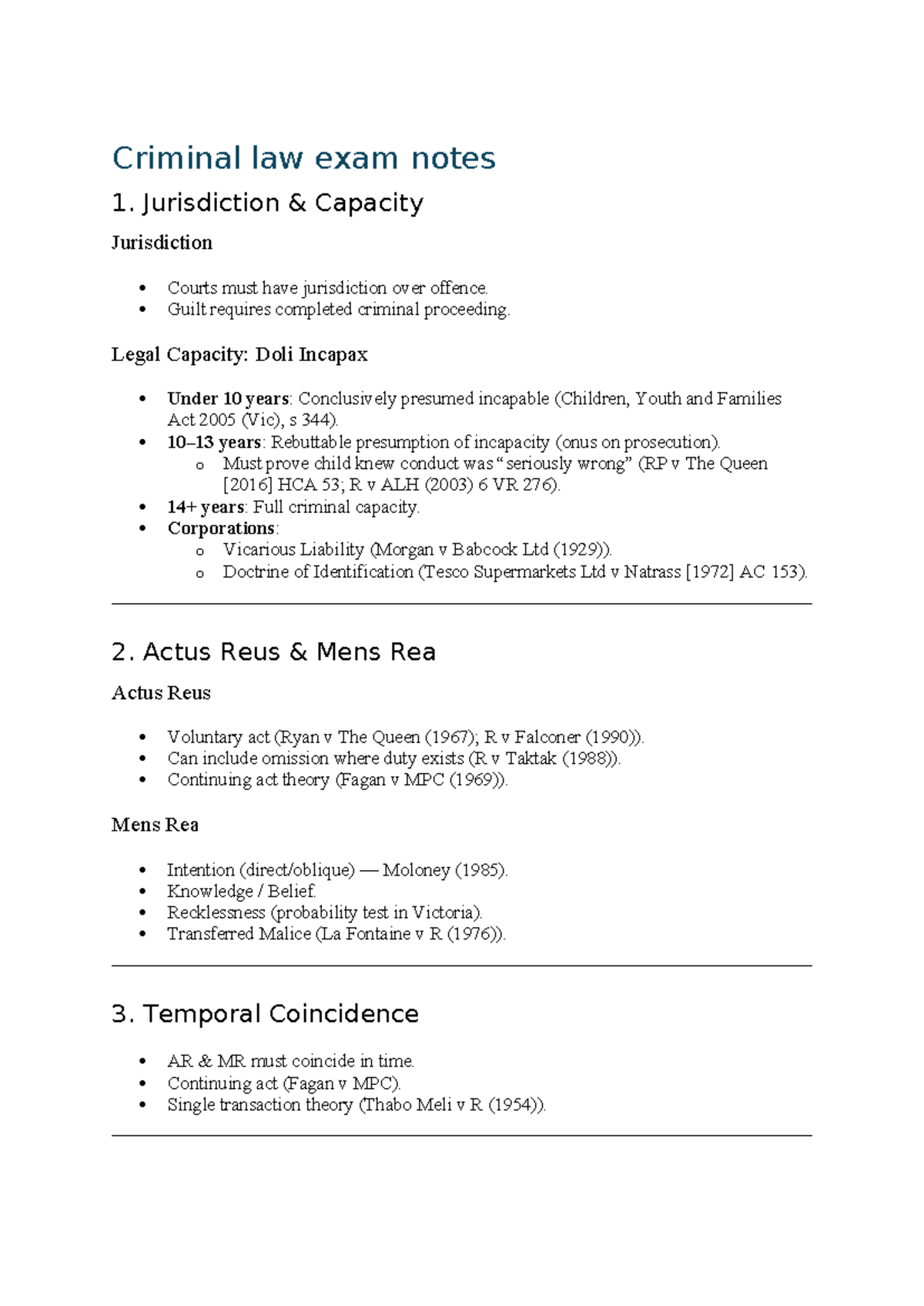 Criminal Law Exam Notes 2025: Jurisdiction, Capacity, and Key ...