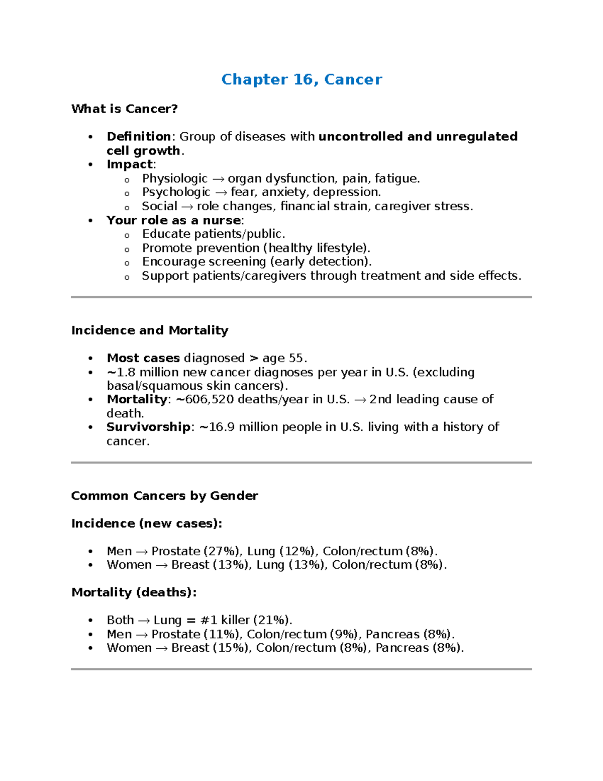Chapter 16: Understanding Cancer - Definitions, Impact, and Nursing ...