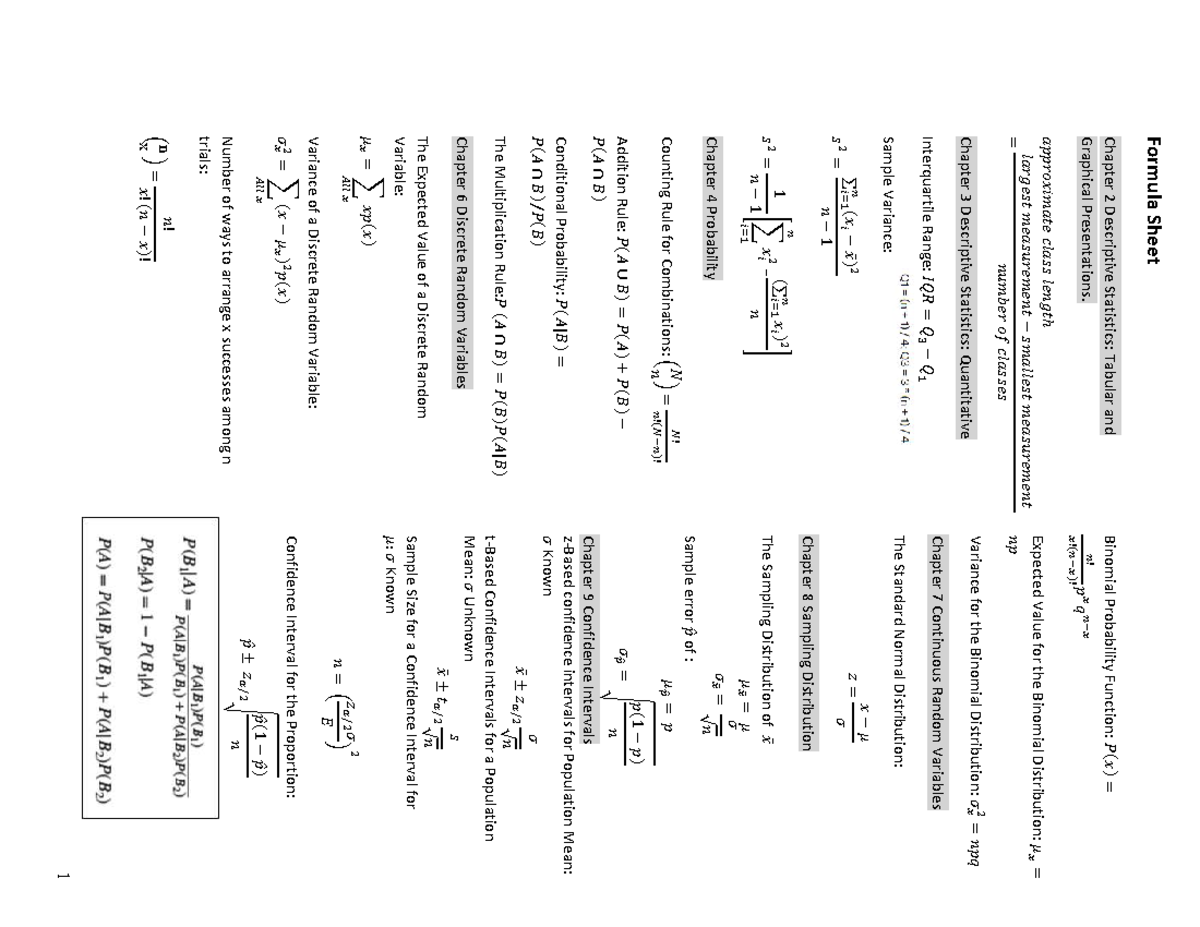 Final Exam Formula Sheet for Descriptive Statistics (2026) - Studocu