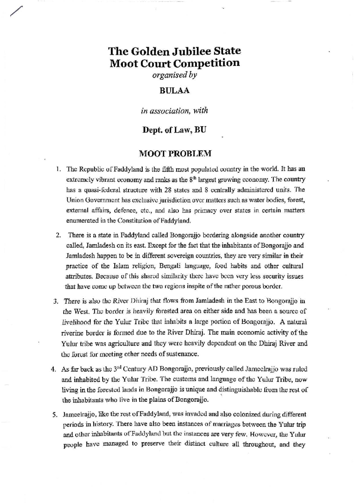 BULAA Moot Court Competition: Problem 1 - The Republic of Faddyland ...