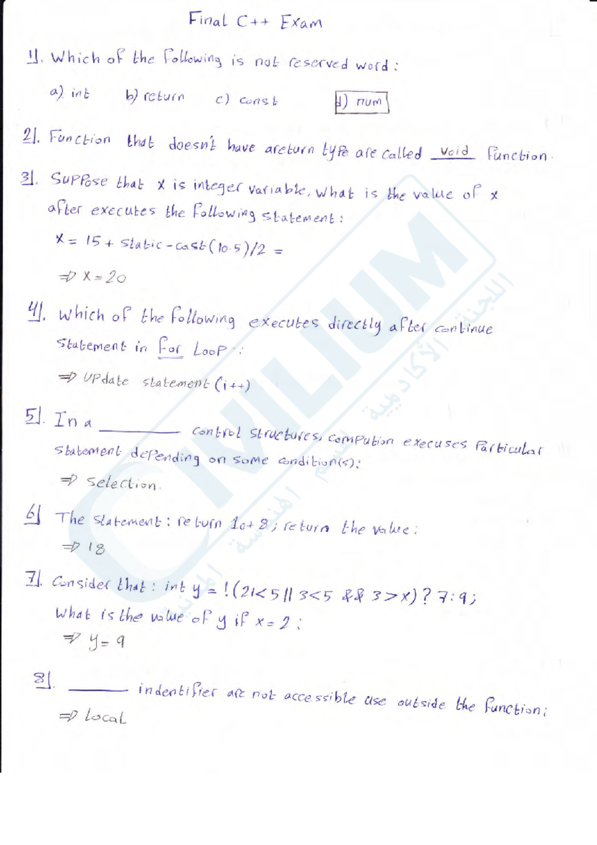 Final Exam C++ Questions & Answers - September 12, 2019 - Studocu