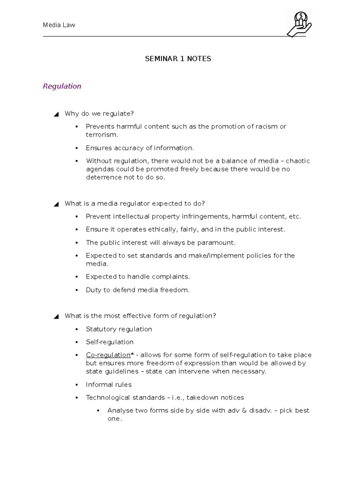 Media Law Seminar 1 Notes - - Studocu