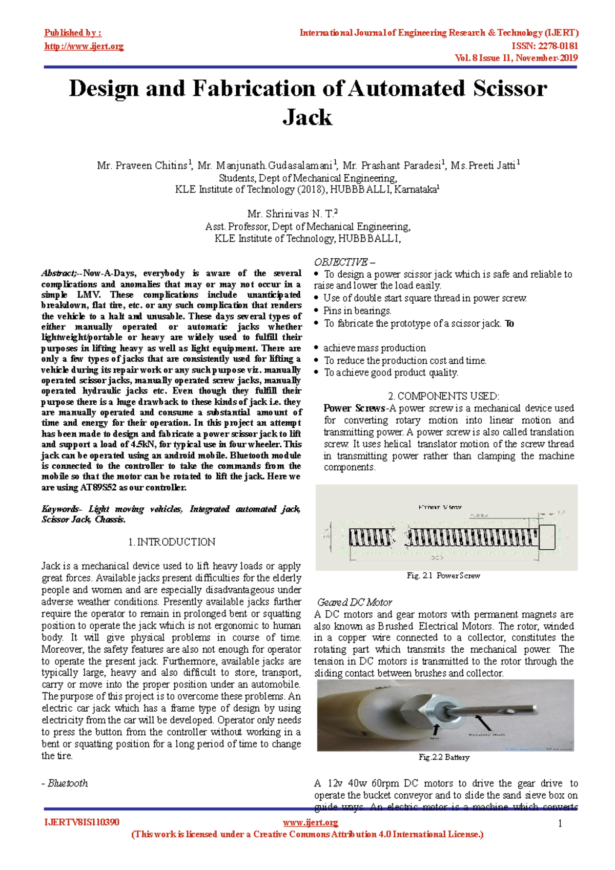 Design & Fabrication of Automated Scissor Jack - IJERT V8IS11039056 ...