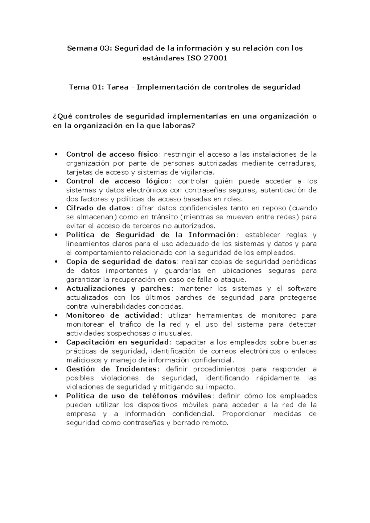 Semana 03: Implementación de Controles de Seguridad ISO 27001 - Studocu