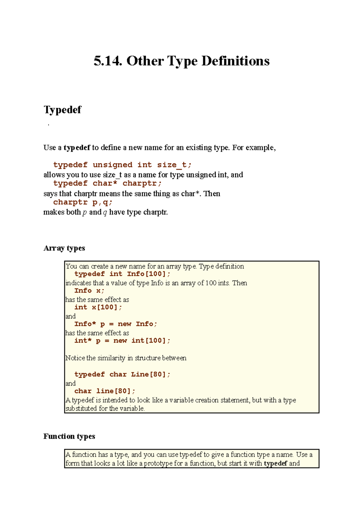 5.14. Other Type Definitions: Typedef, Arrays, Functions, and Enums ...