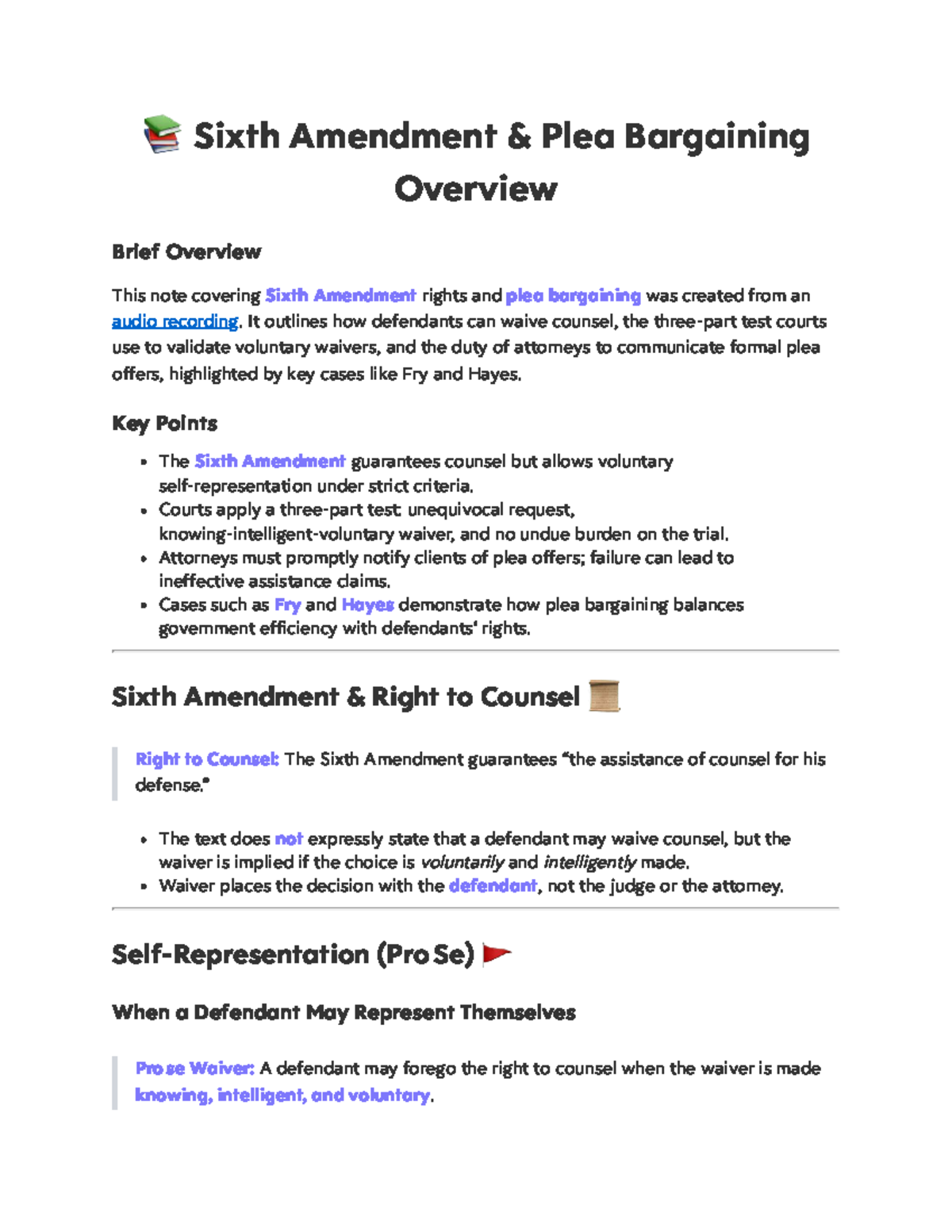 6th Amendment (Criminal Law) Lecture Notes on Plea Bargaining - Studocu