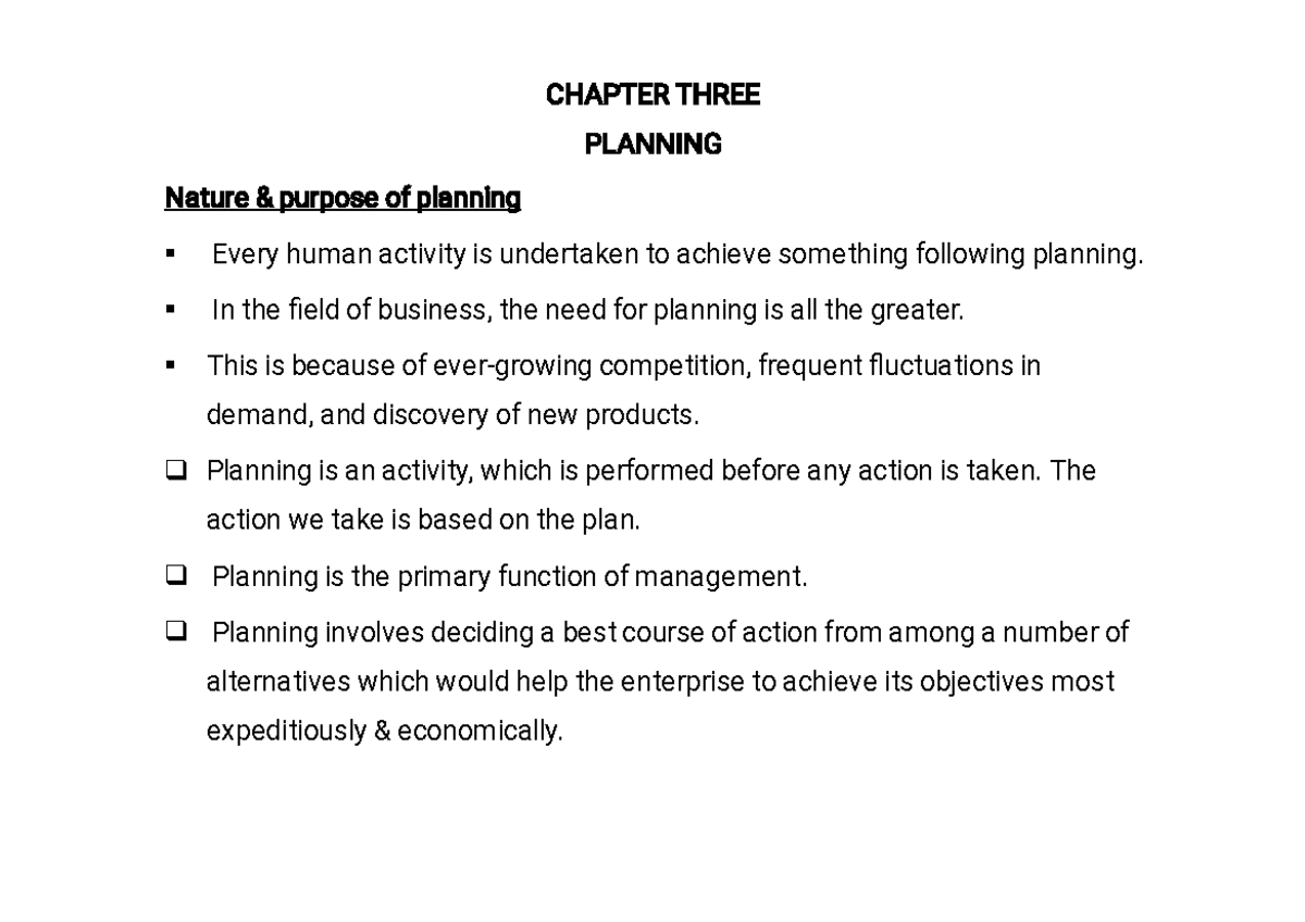 Management Chapter 3 Notes: The Importance of Planning - Studocu