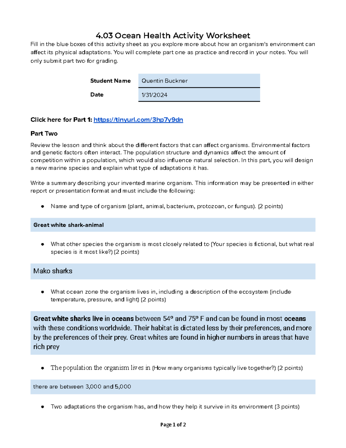 Marine Science 4 - Ocean Health Activity Worksheet and Species Design ...