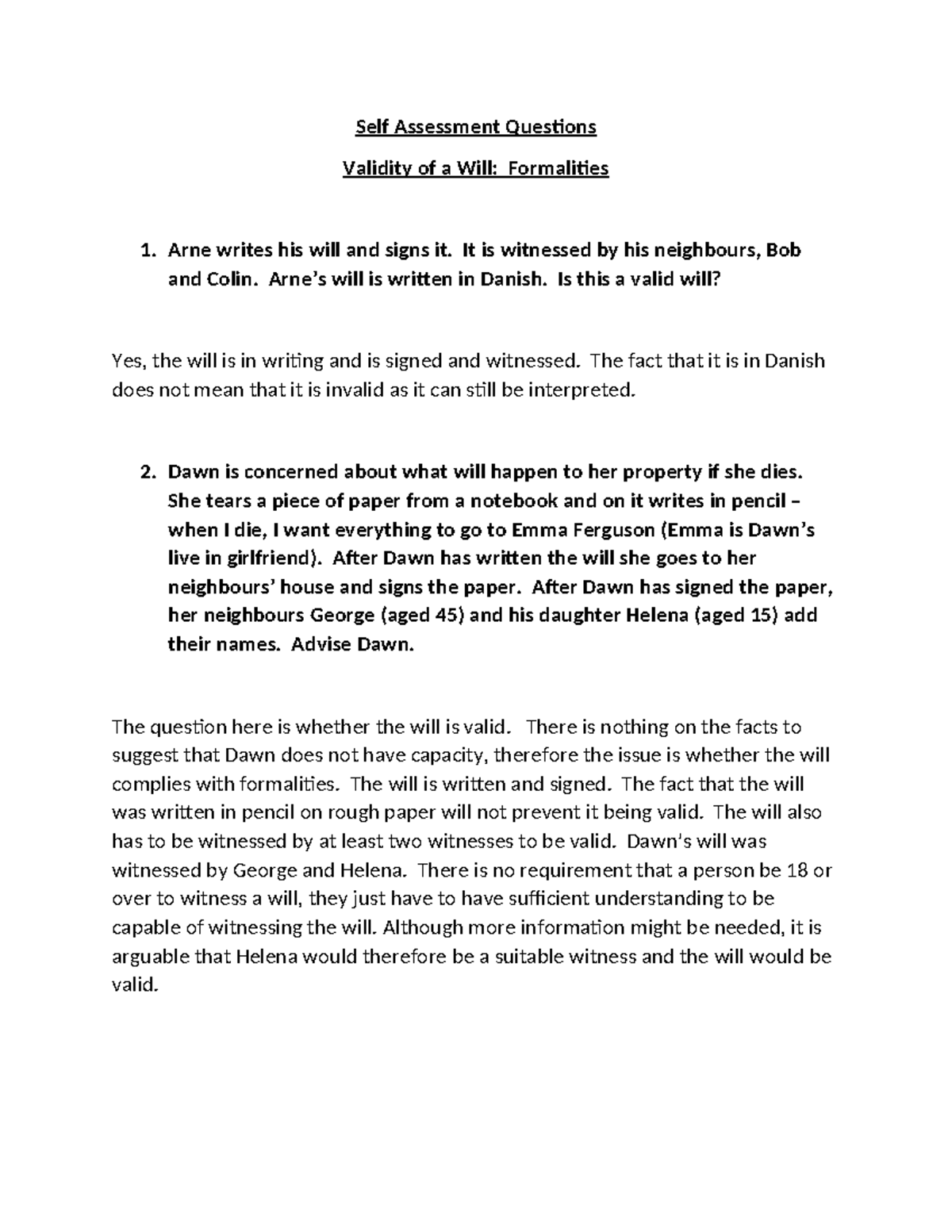 Willsadmin 3 Formalitiesfb - Self Assessment Questions Validity of a ...