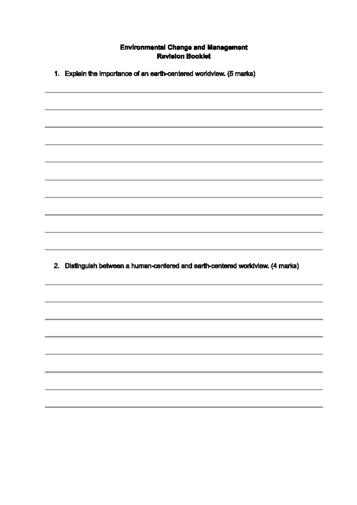 ENV 101: Environmental Change & Management Revision Notes - Studocu