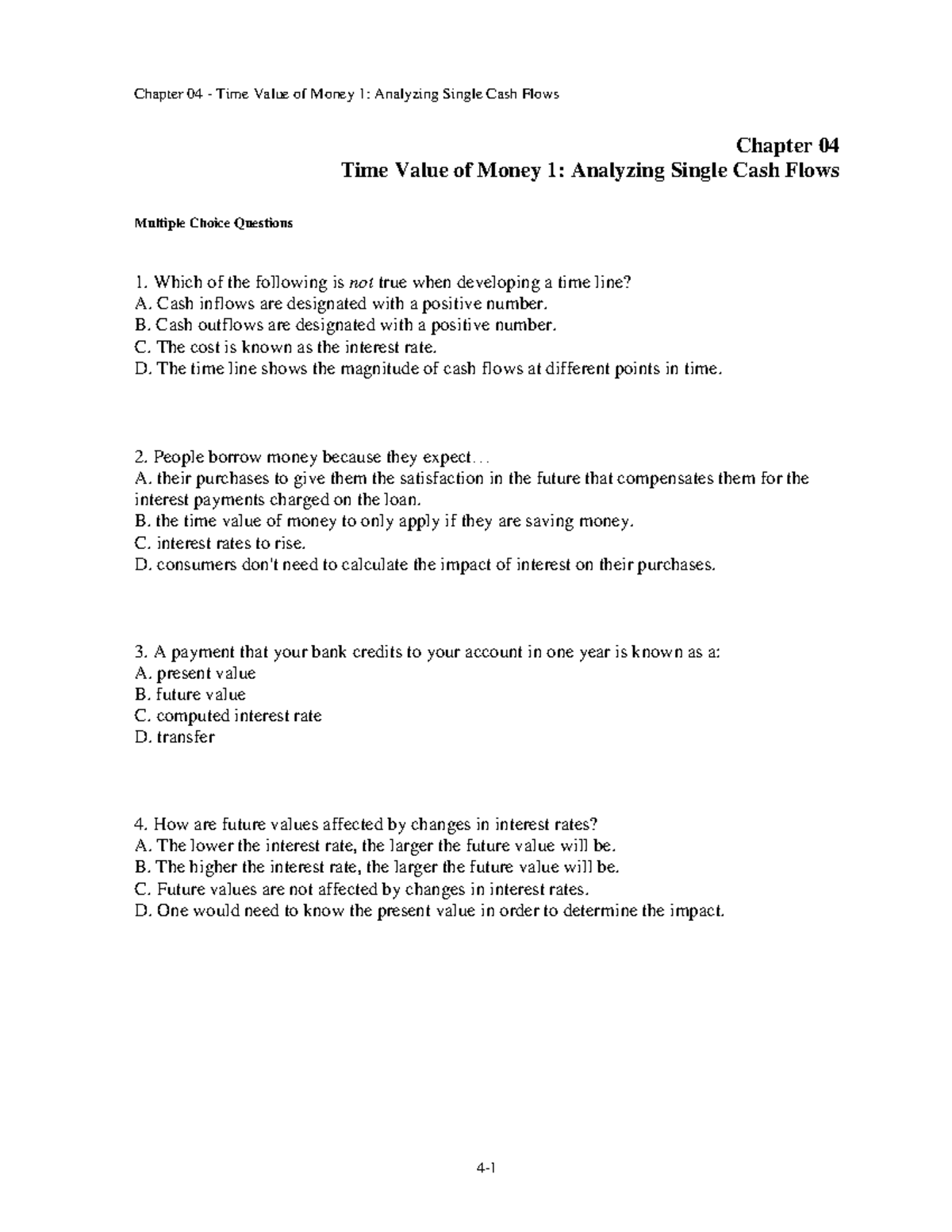 Chapter 4: Time Value of Money Practice Problems and Solutions - Studocu