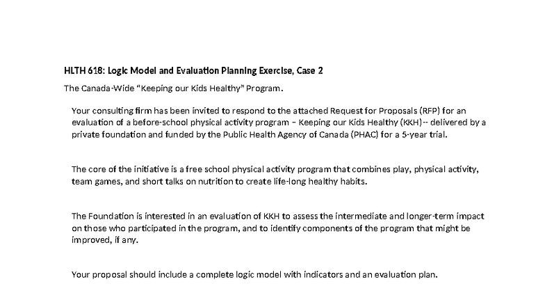 HLTH 618: KKH Program Evaluation Logic Model & Planning Case Study ...