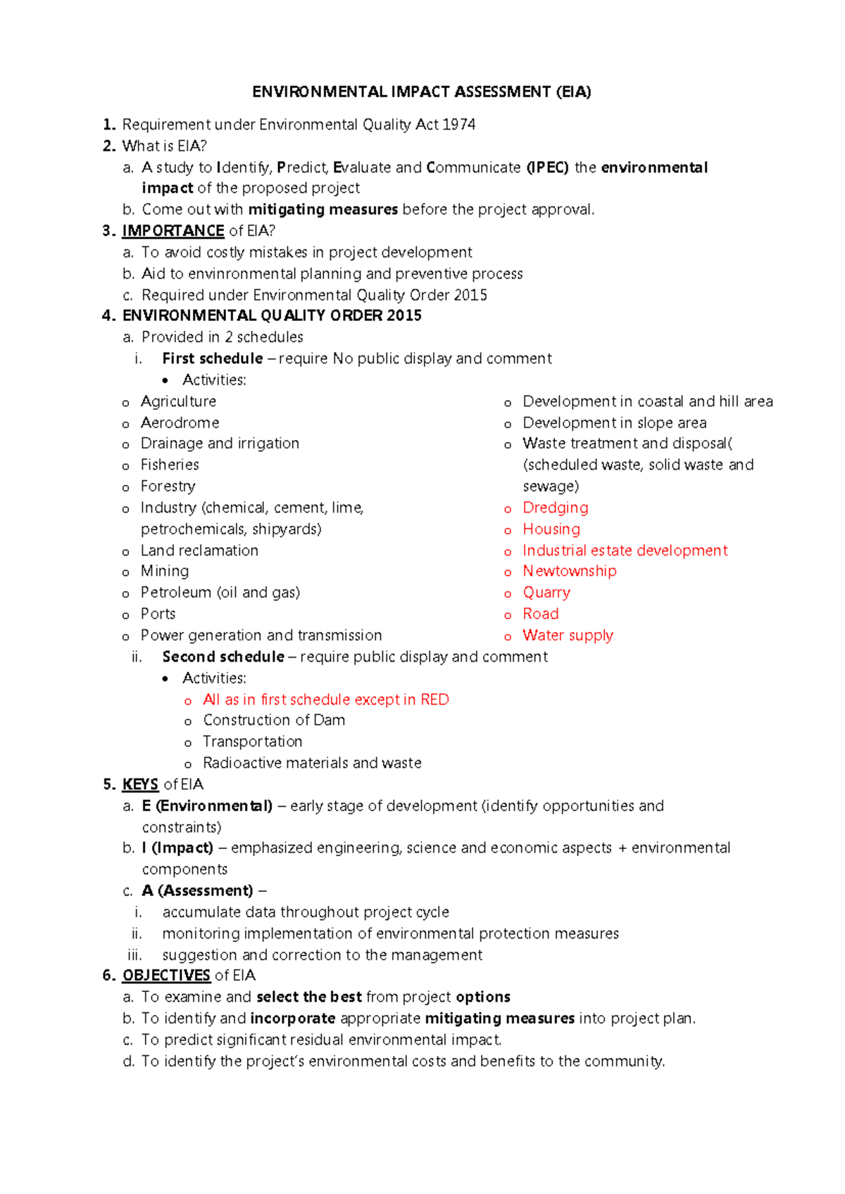 EIA Notes - ENVIRONMENTAL IMPACT ASSESSMENT (EIA) Requirement under ...