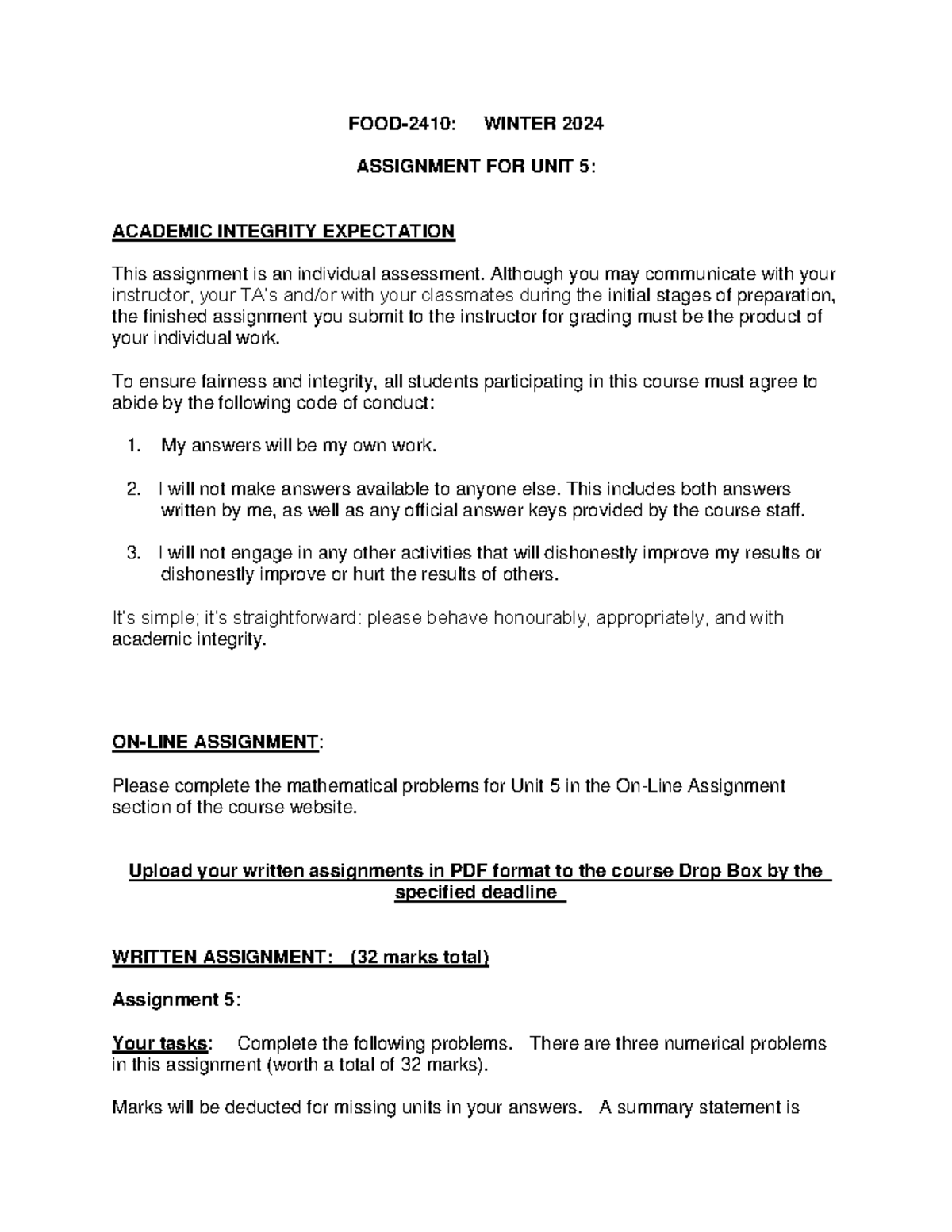 2410-Assign 5-W24 - Academic Integrity and Math Problems - Studocu