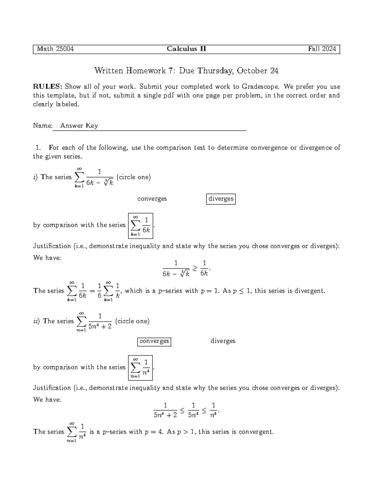 MATH 25004 Calculus II Fall 2024 Homework 9 Solutions - Studocu