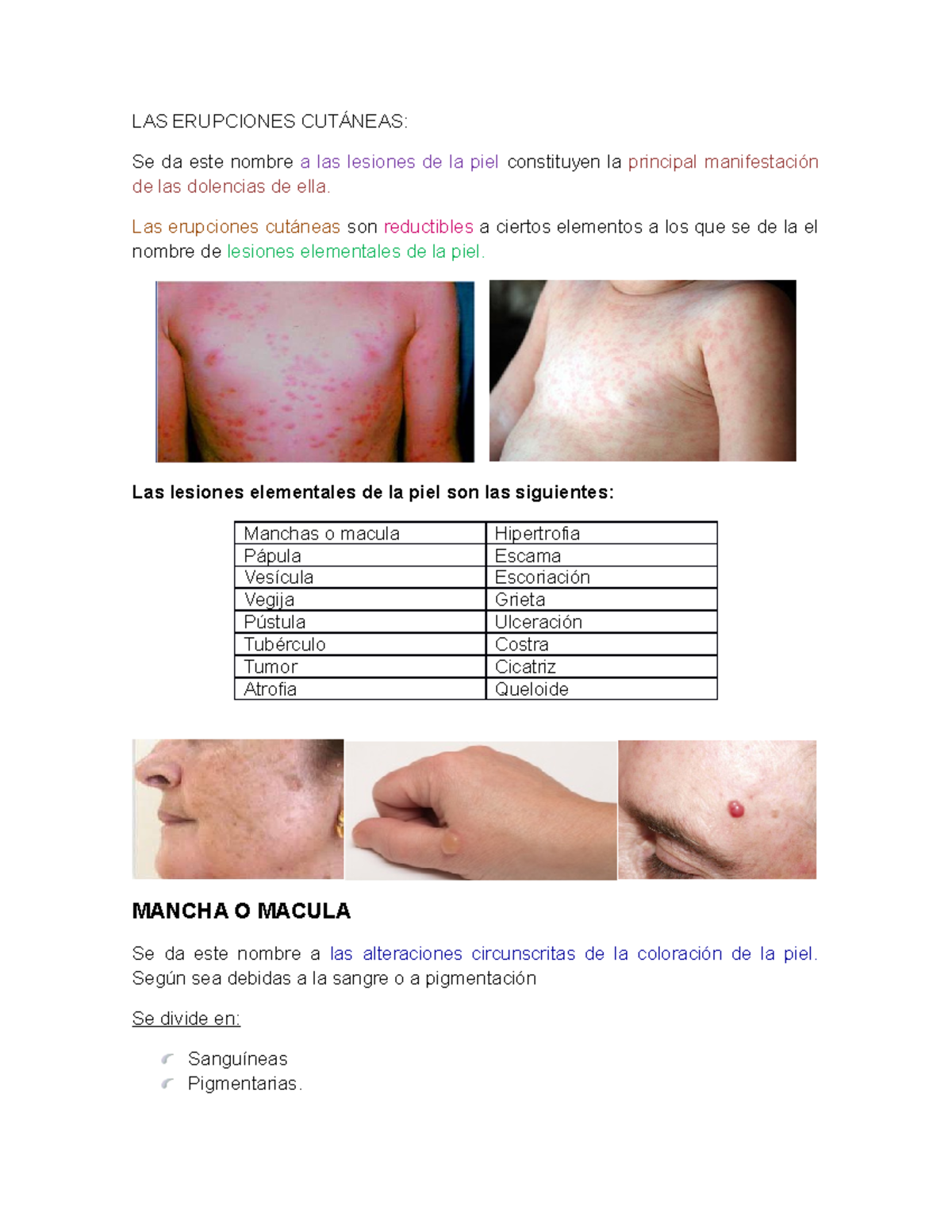 LAS Erupciones Cutáneas - LAS ERUPCIONES CUTÁNEAS: Se da este nombre a ...