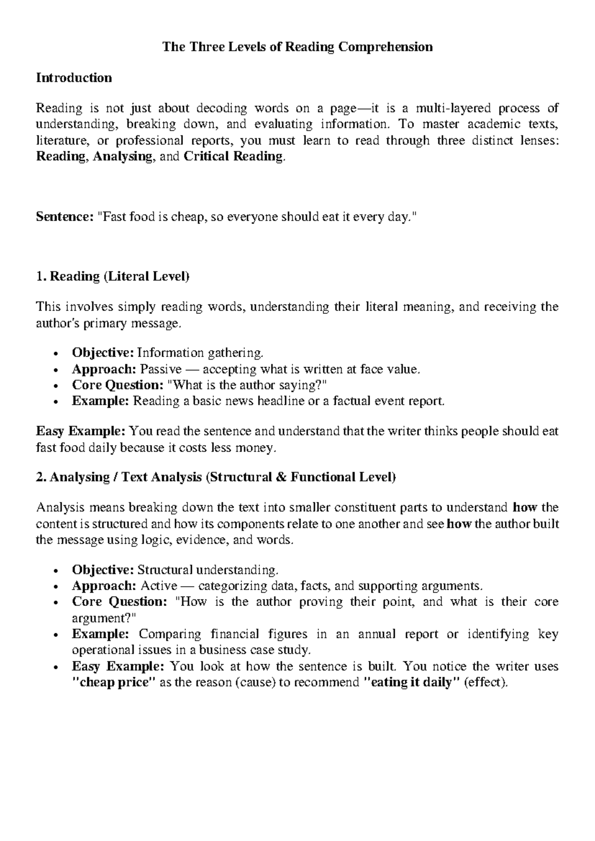 Lecture 5: Understanding the Three Levels of Reading Comprehension
