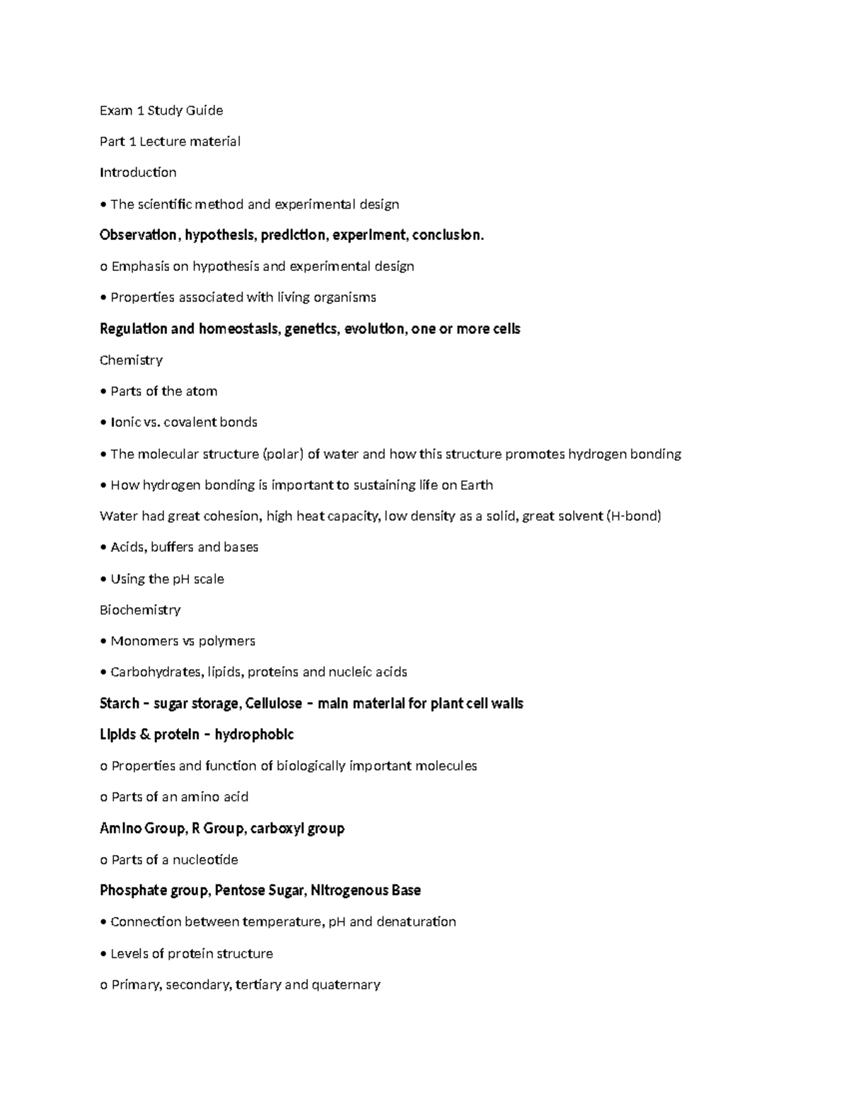 BIO101 Exam 1 Study Guide: Key Concepts & Lecture Insights - Studocu