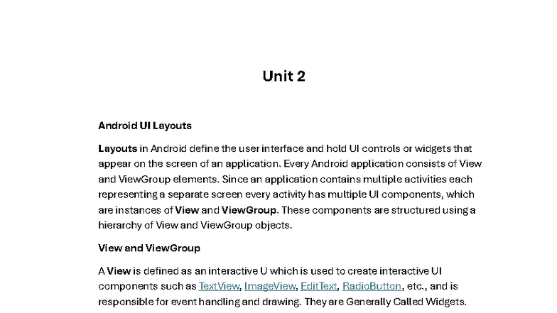 Unit 2: Android UI Layouts Overview and Implementation - Studocu