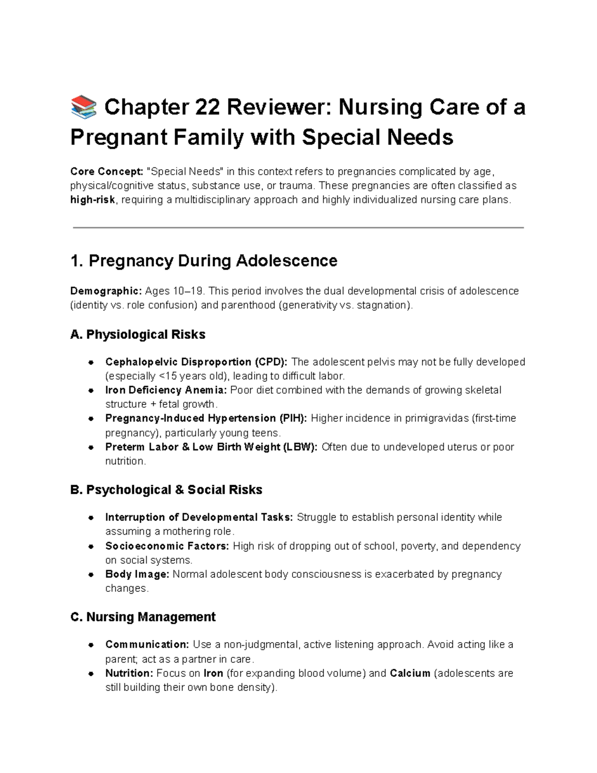 MCN 2 Week 2 - Chapter 22 Reviewer: Nursing Care for Pregnant Families ...