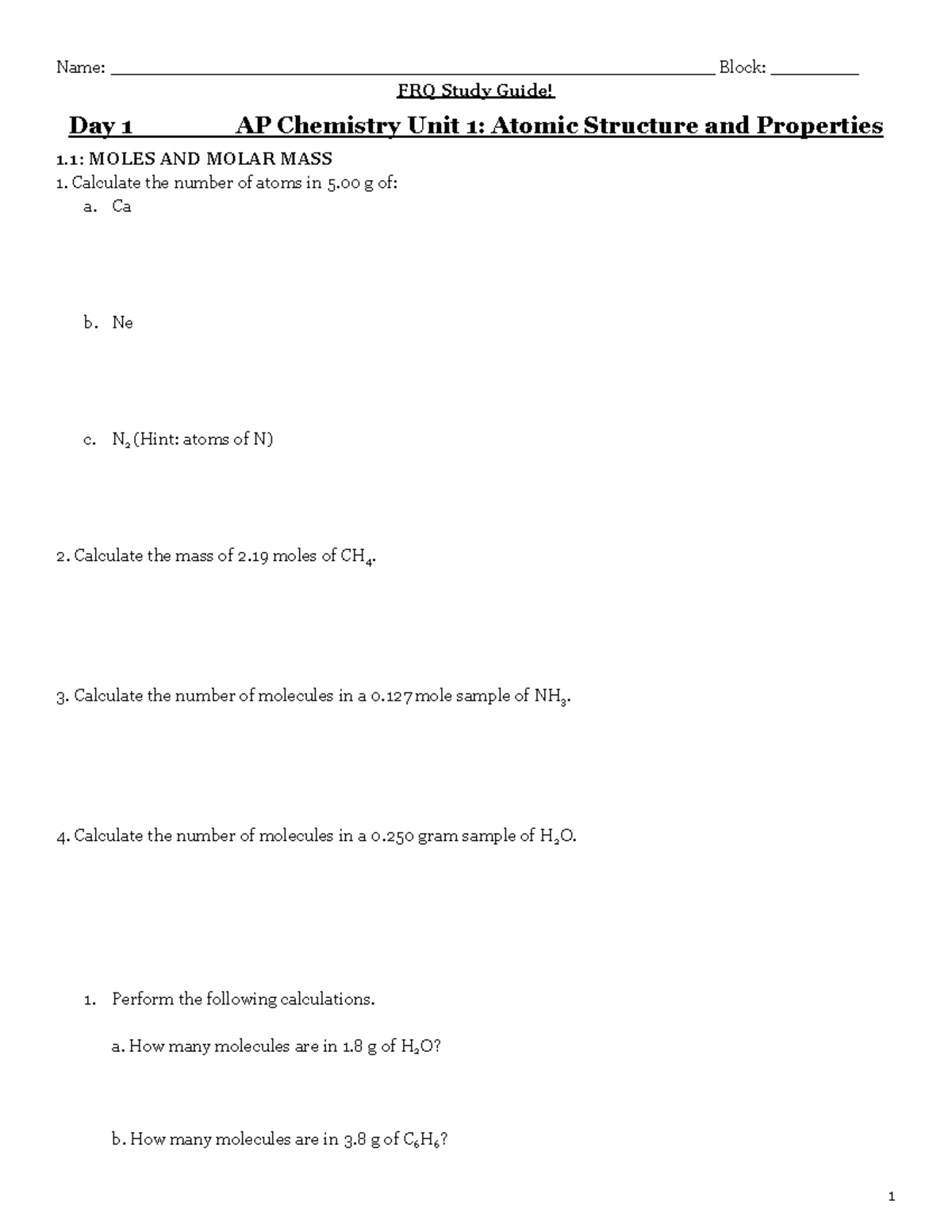 AP Chemistry Unit 1: Atomic Structure & Properties Study Guide - Studocu