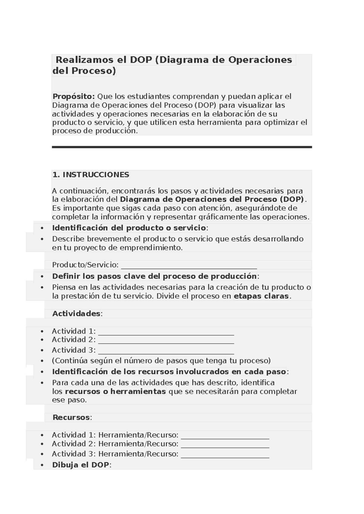 Guía para elaborar el DOP - Emprendimiento en Producción - Studocu