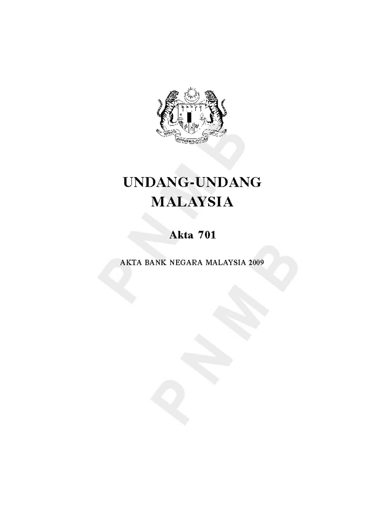 [CMBA] Akta Bank Negara Malaysia 2009: Panduan dan Peruntukan - Studocu