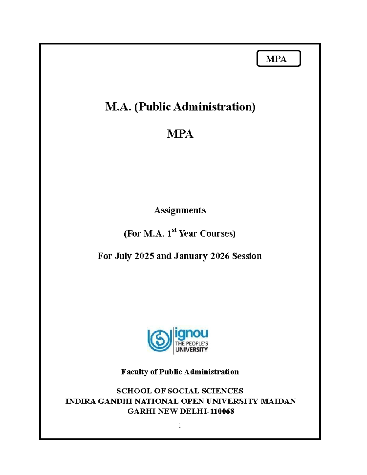 MPA 014 Assignments for M.A. (Public Administration) 2025-26 Sessions ...