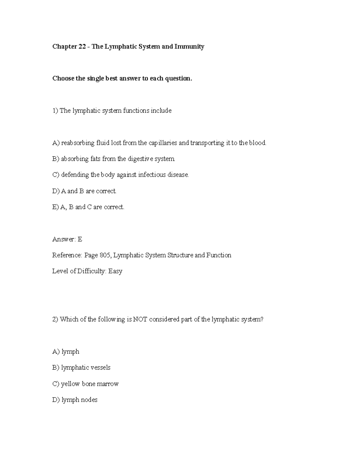 22, questions and answers - Chapter 22 - The Lymphatic System and ...