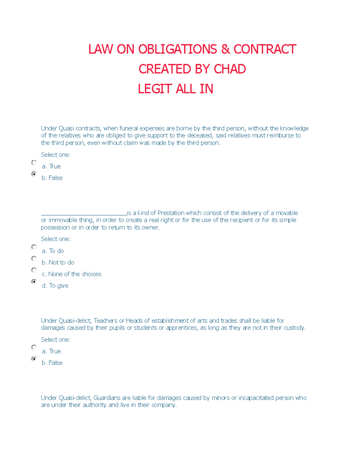 LAW-ONG-Obligations&Contracts-CaseStudy-Notes-IN - Studocu