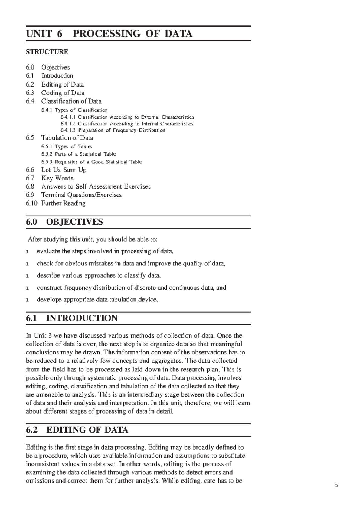 Unit 6: Data Processing Techniques - Editing, Classification ...