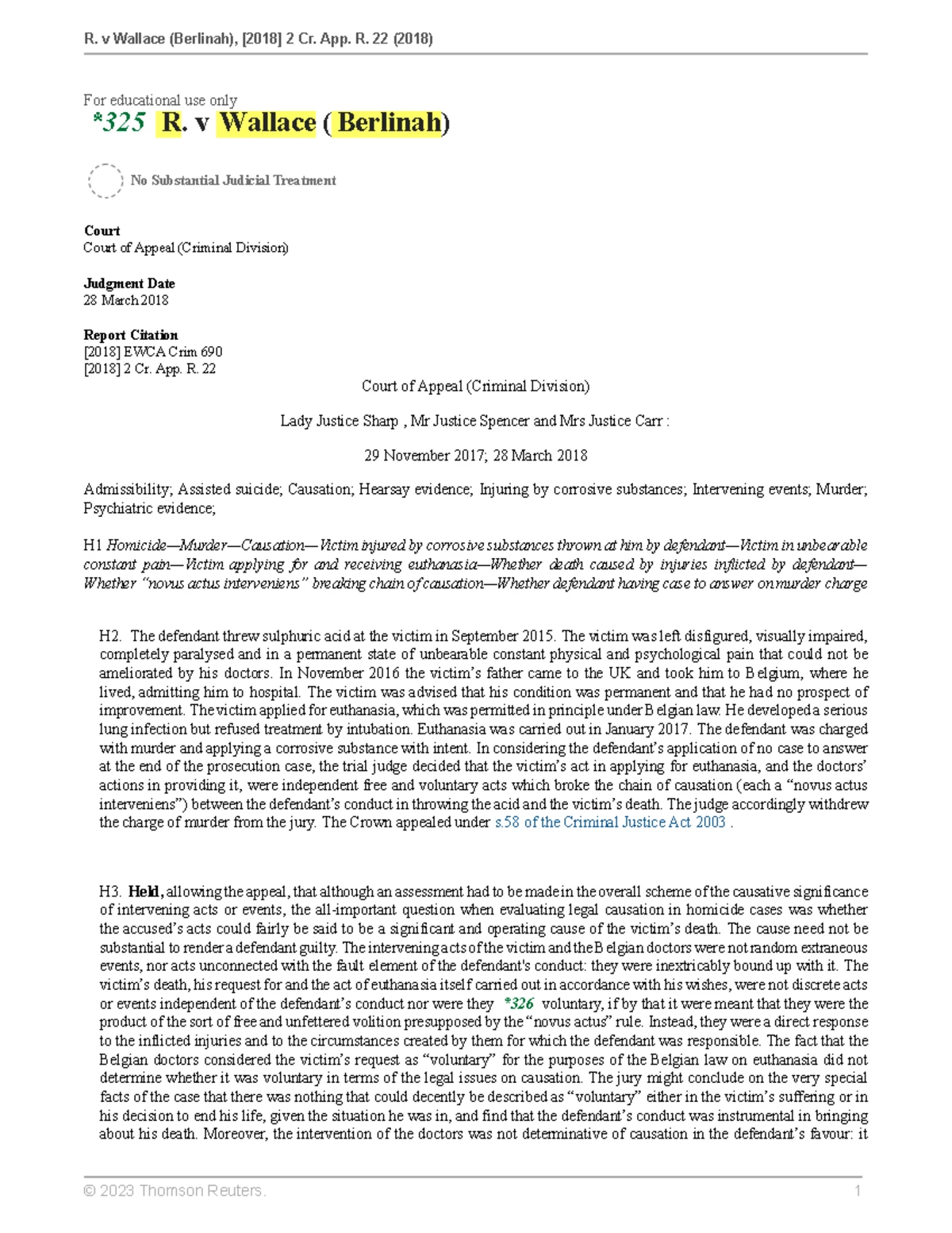 Case Study: R v Wallace [2018] - Court of Appeal Decision Analysis ...