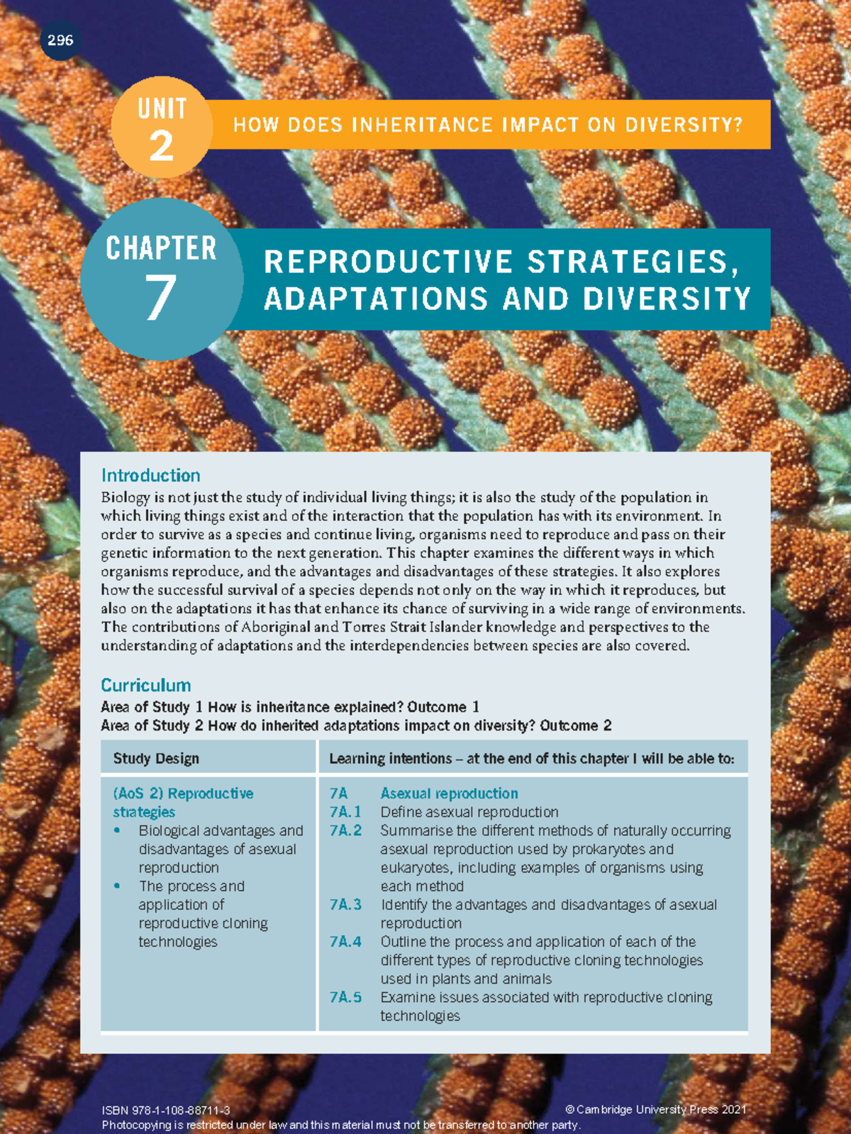 VCE Biology 12 Unit 2 Chapter 7: Inheritance, Diversity & Reproductive ...