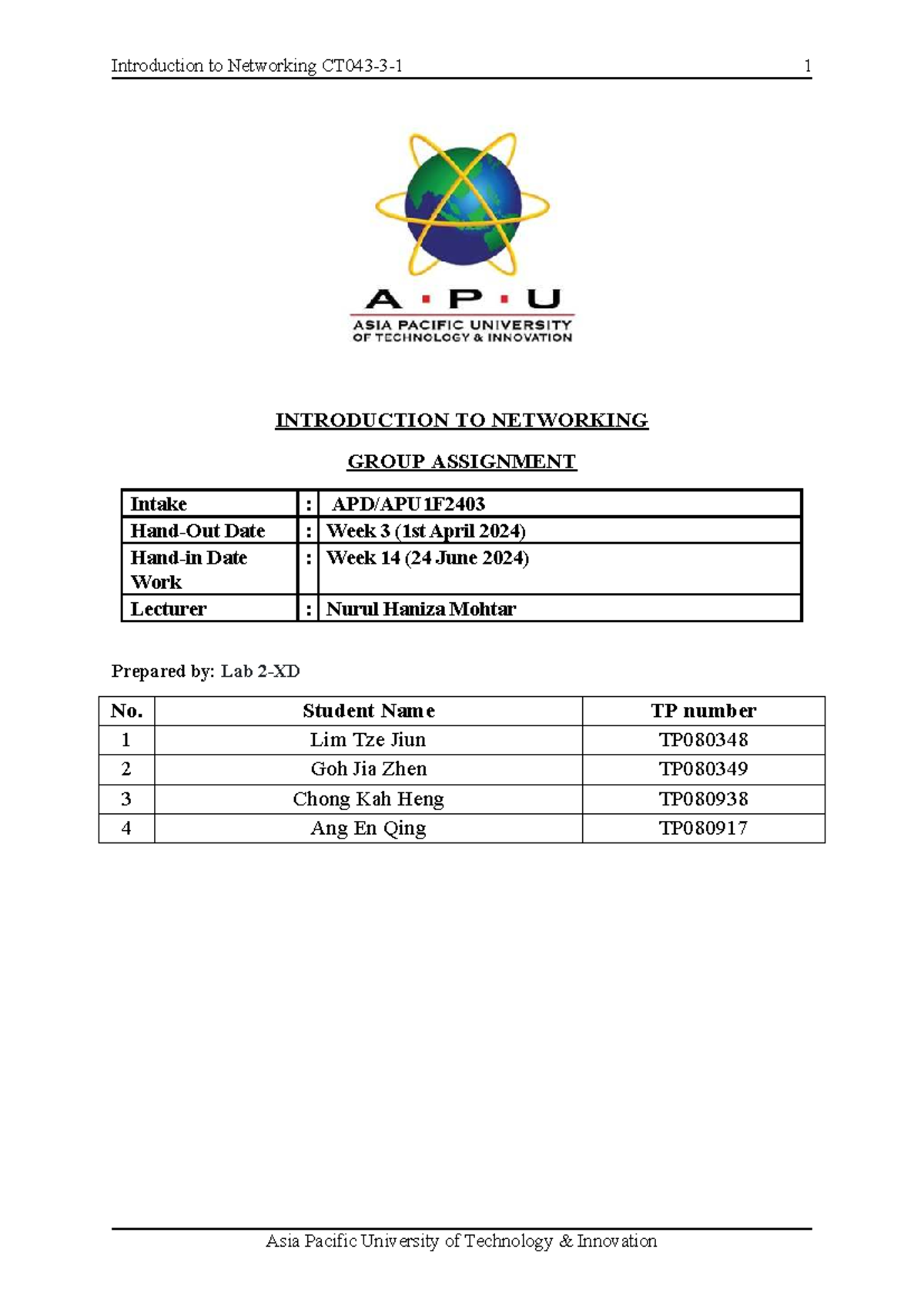 Introduction to Networking Assignment - INTRODUCTION TO NETWORKING ...