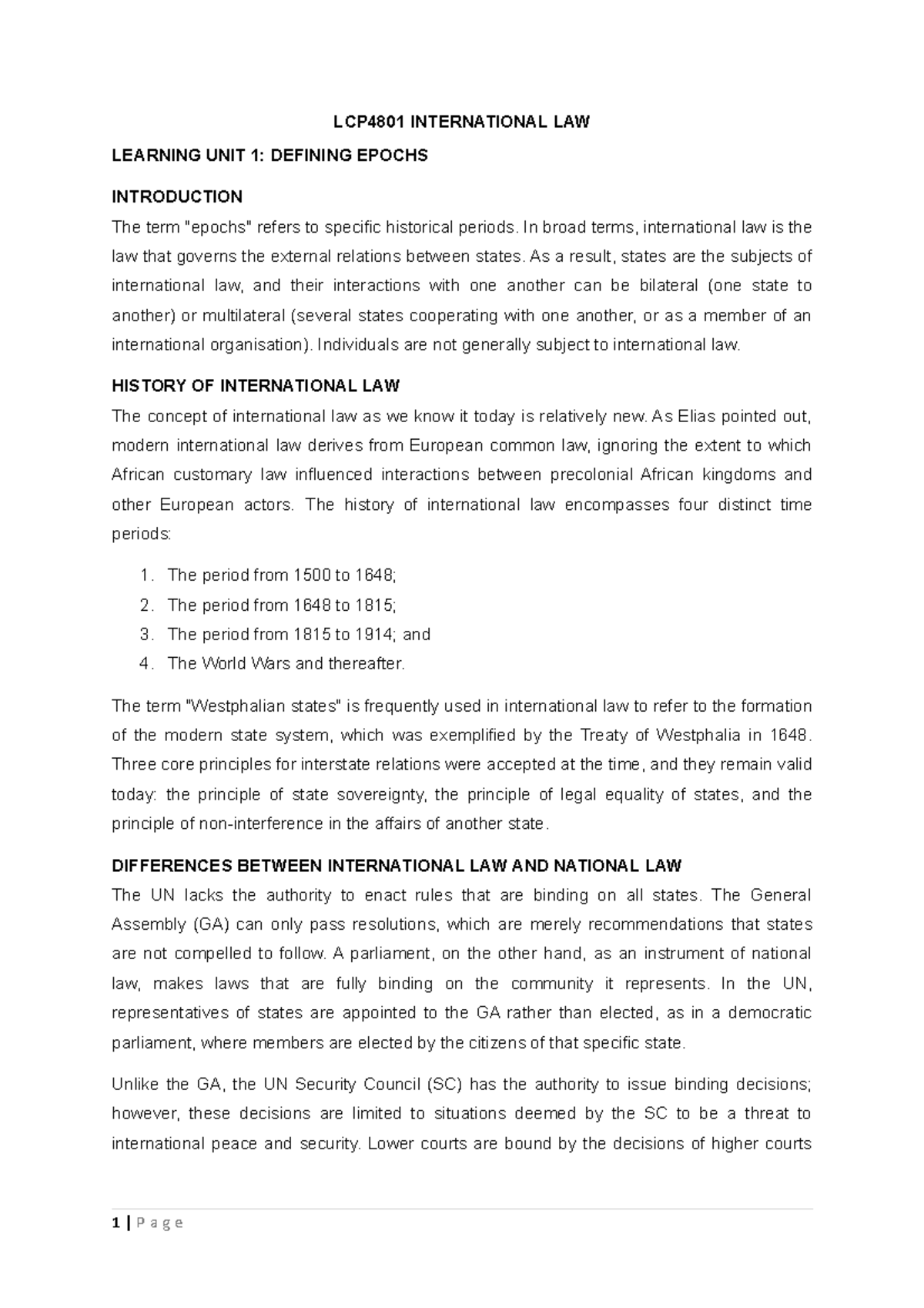 LCP4801 International Law: Understanding Epochs and Key Concepts - Studocu