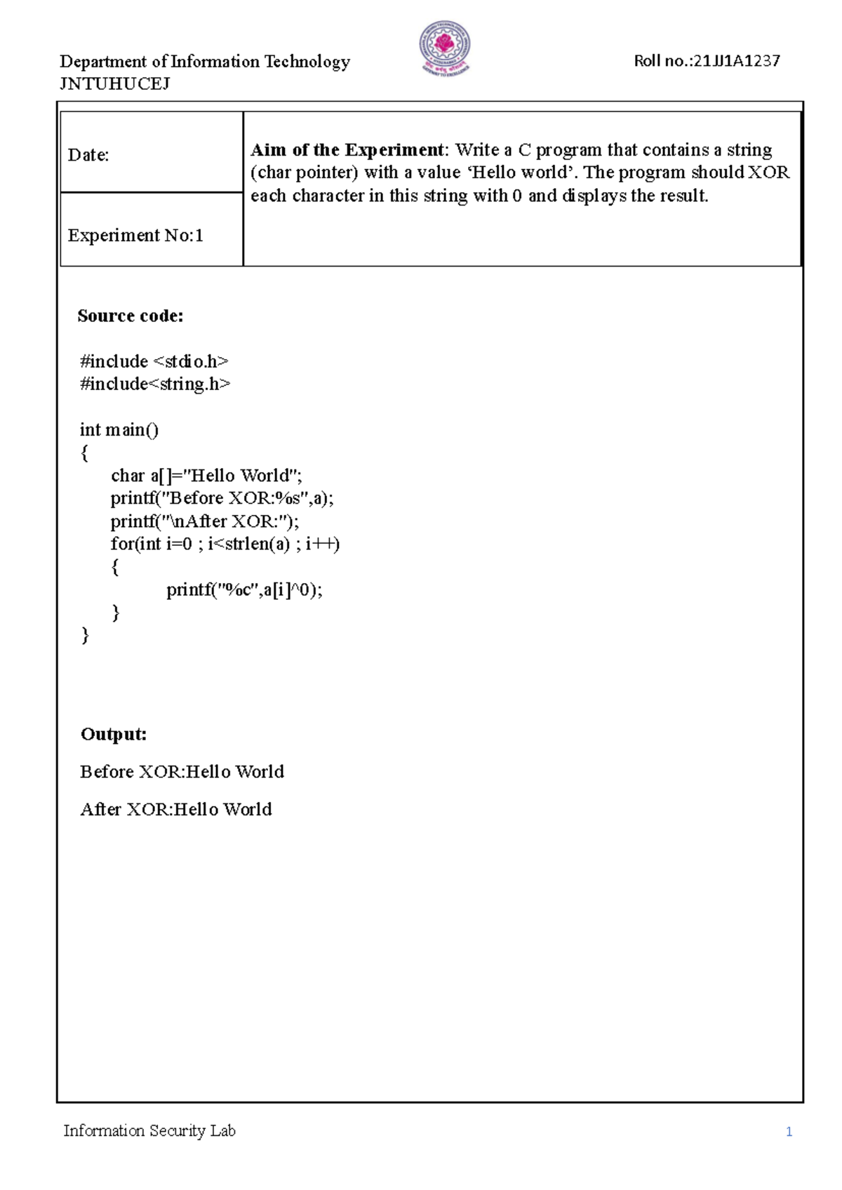 Information Security Lab Experiments (IT 1234) - Detailed Overview ...