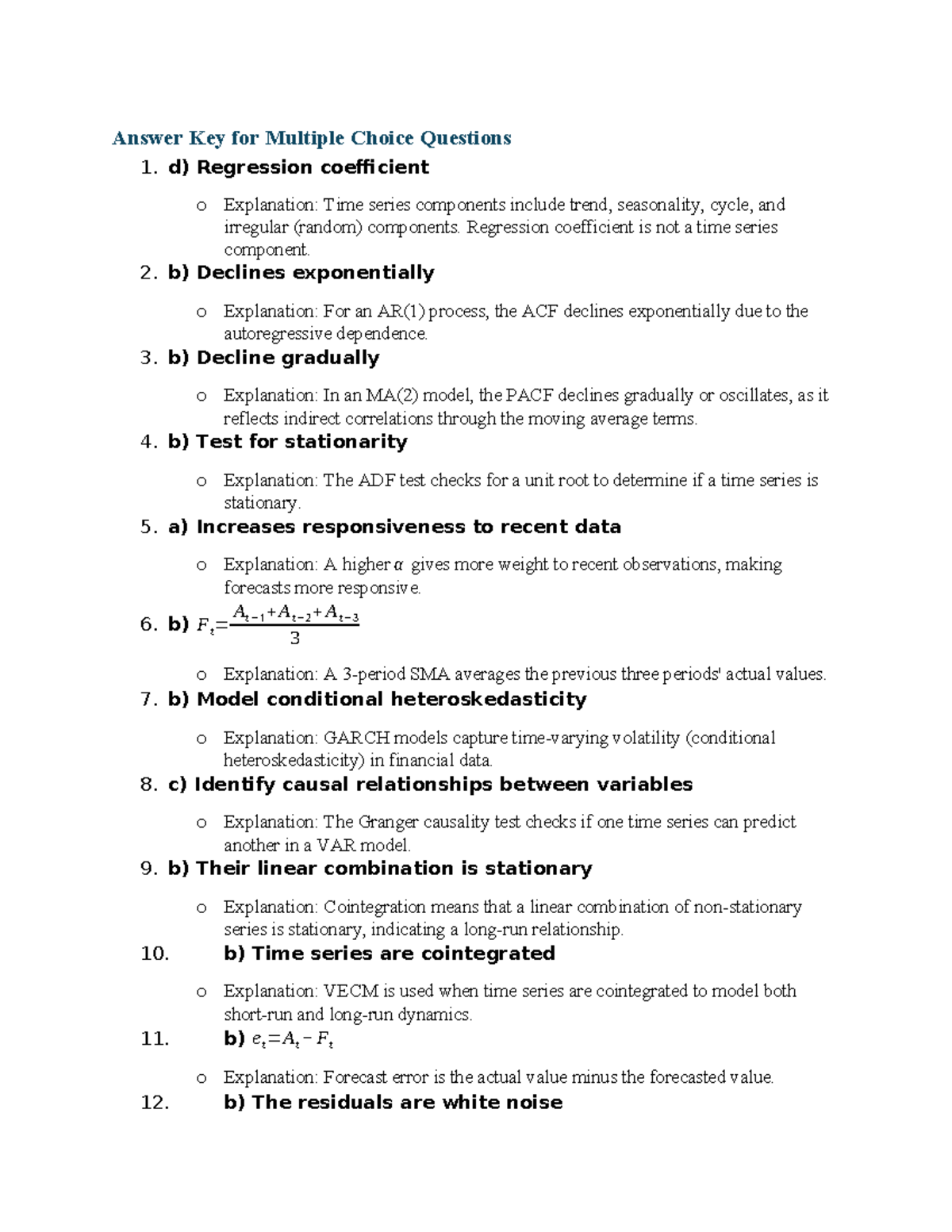 Answer Key for Time Series Analysis - PTDL - Studocu