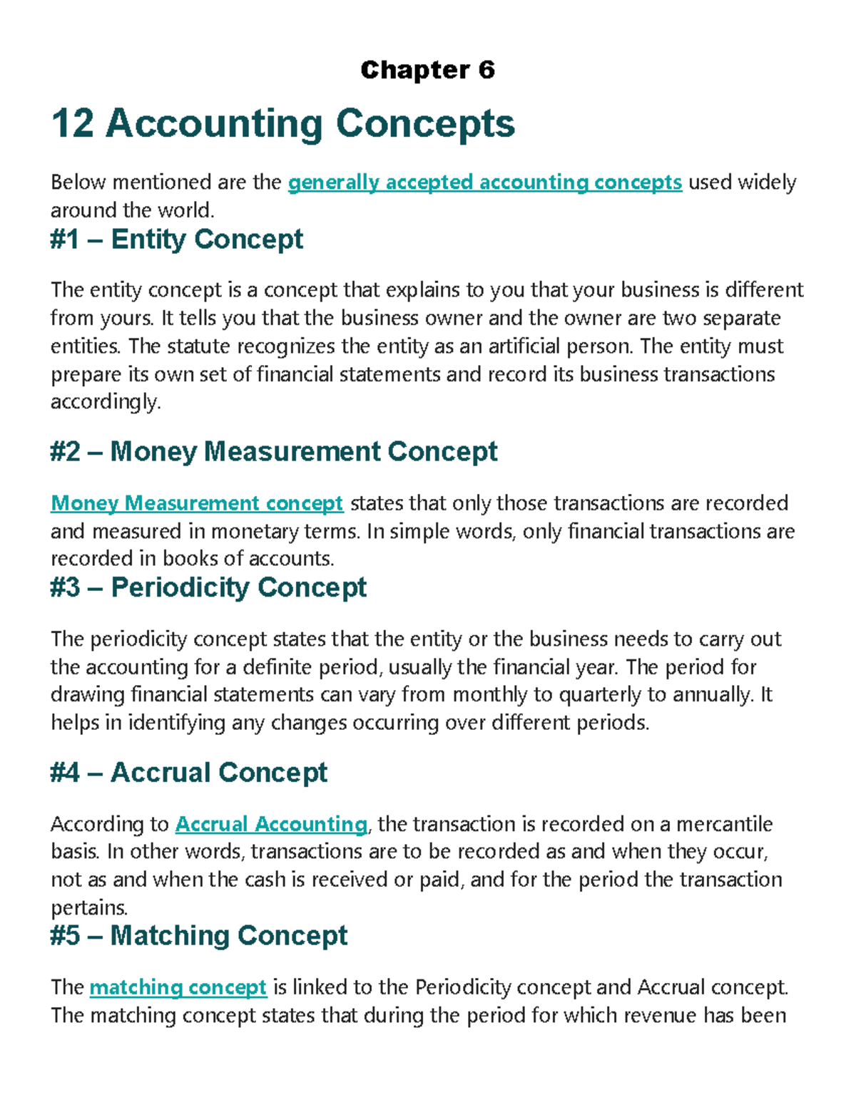 notes - Chapter 6 12 Accounting Concepts Below mentioned are the ...