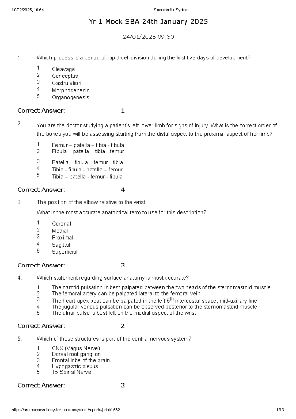 Yr 1 Mock SBA Paper - Exam Questions & Answers - Jan 2025 v2 - Studocu
