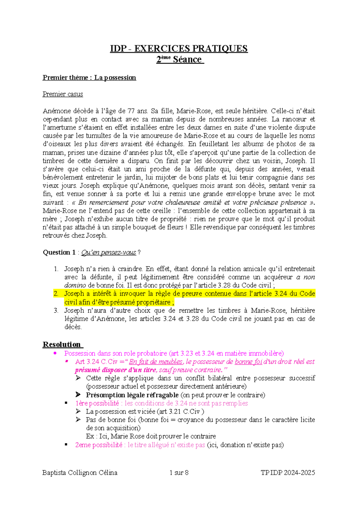 Ex. Prat. 2024-2025 - TP2 2 - IDP - EXERCICES PRATIQUES 2 ème Séance ...