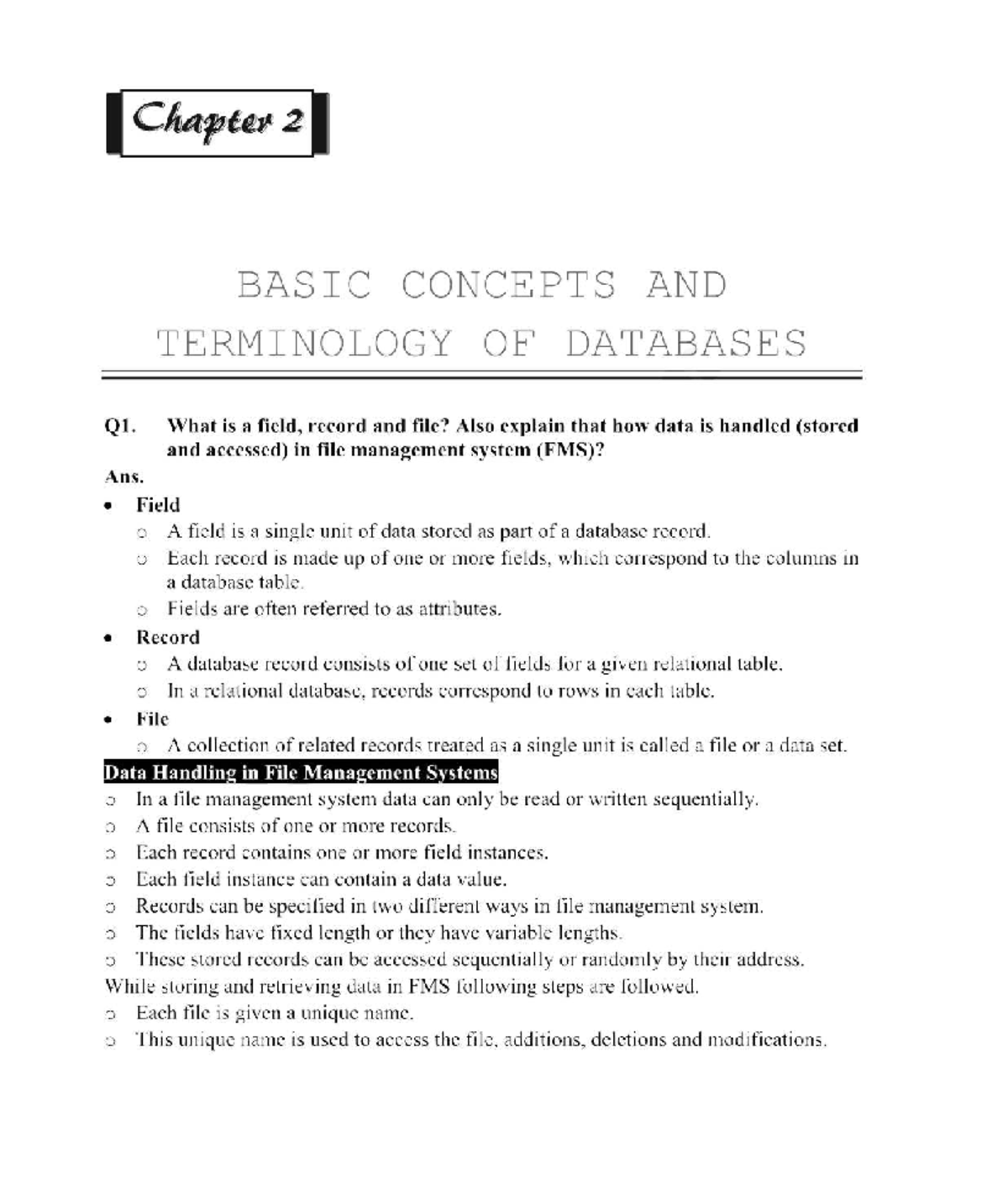Chapter 2 - Basic Concepts of Databases (CS 2nd Year Notes) - Studocu