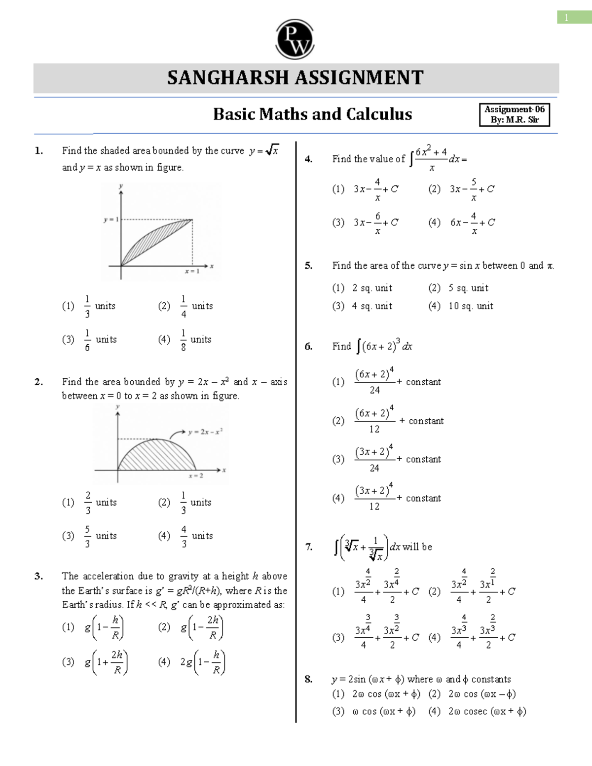 Basic Maths and Calculus 1: Sangharsh Assignment 06 - Studocu