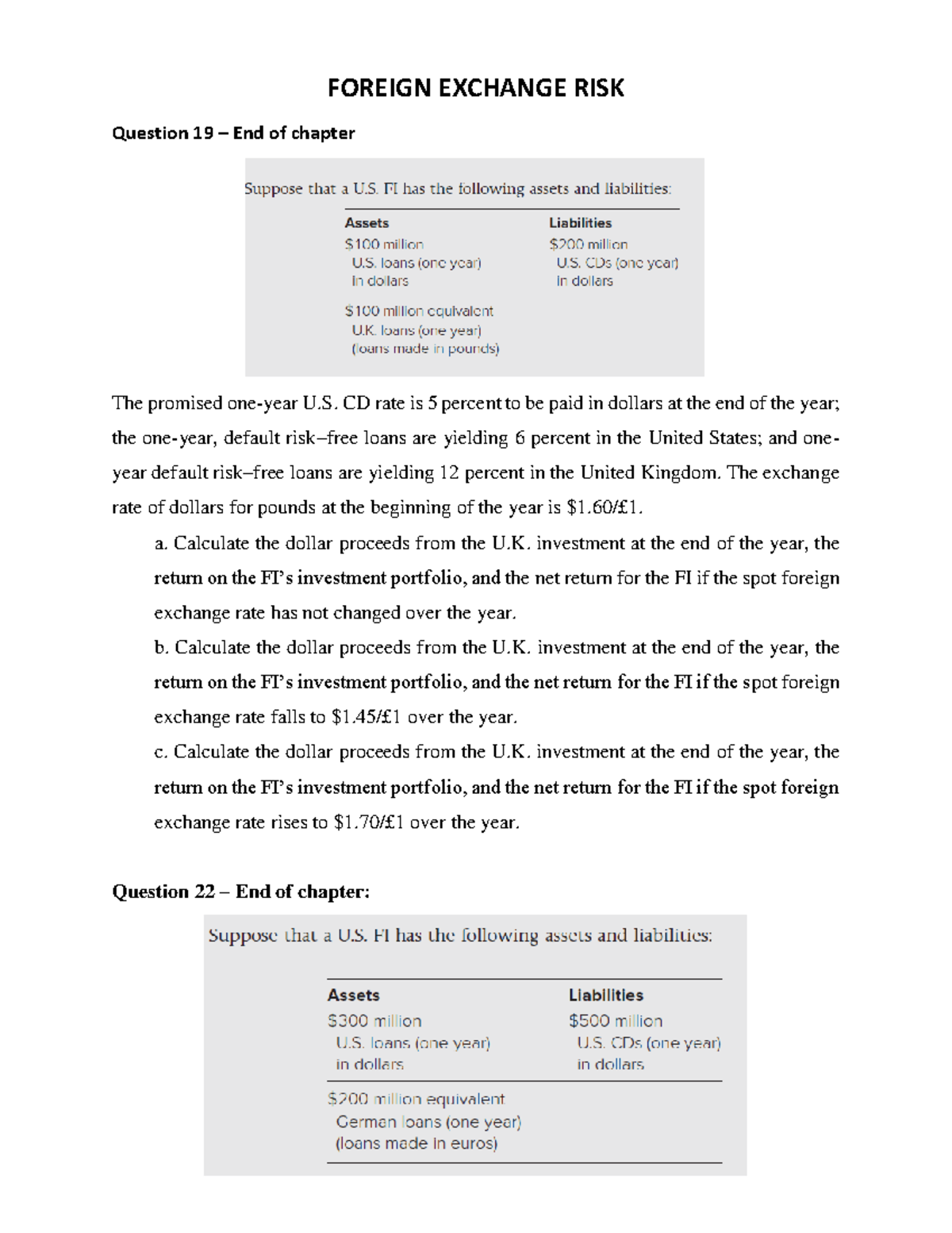Exercises week 3-Foreign Exchange risk - FOREIGN EXCHANGE RISK Question ...