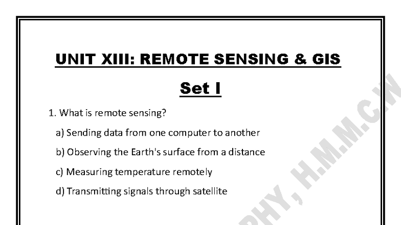 UNIT XIII Remote Sensing and GIS Study Guide - Studocu